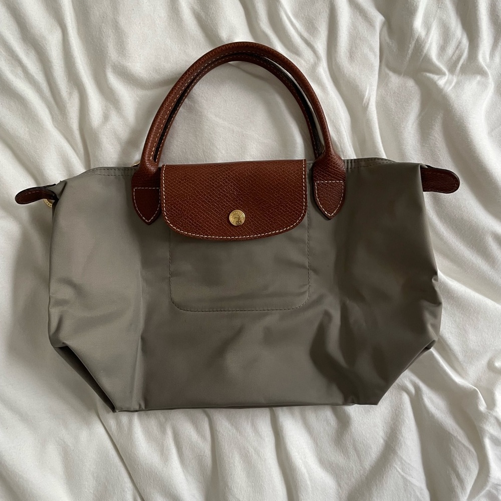longchamp le pliage small top handle tote - light gray